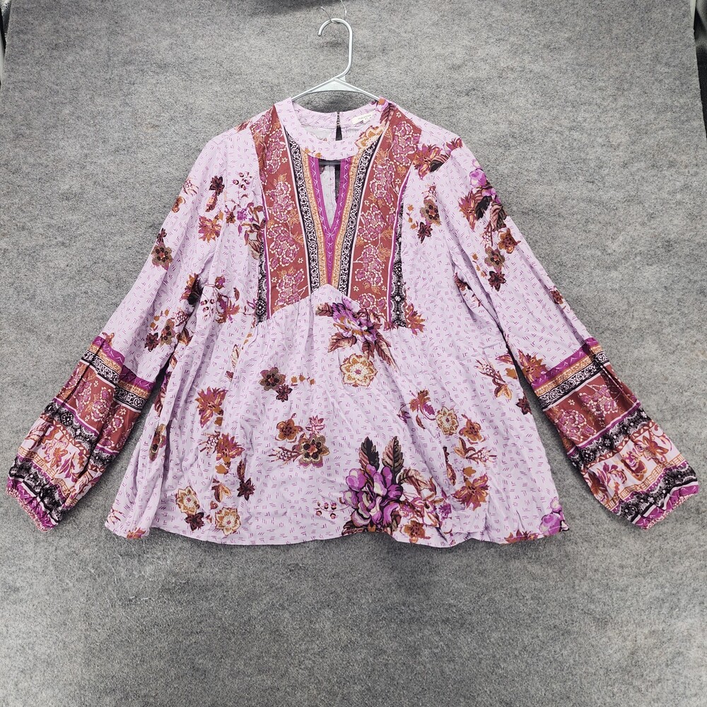 Maurices Shirt Womens Large Long Sleeve V Neck Purple Floral